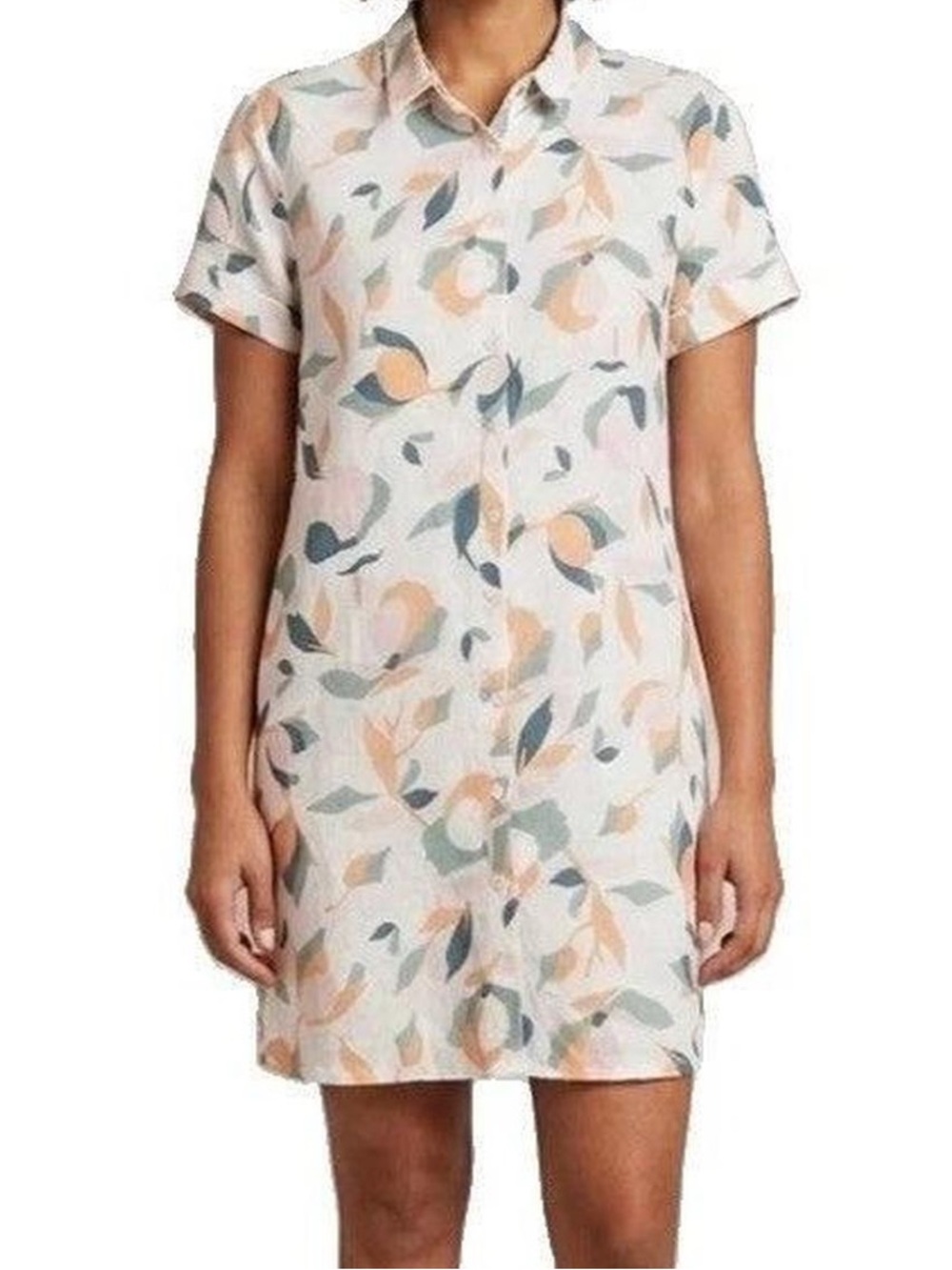 Rachel Zoe 100% Linen Floral Short Sleeved Shirt Dress Midi Sz M